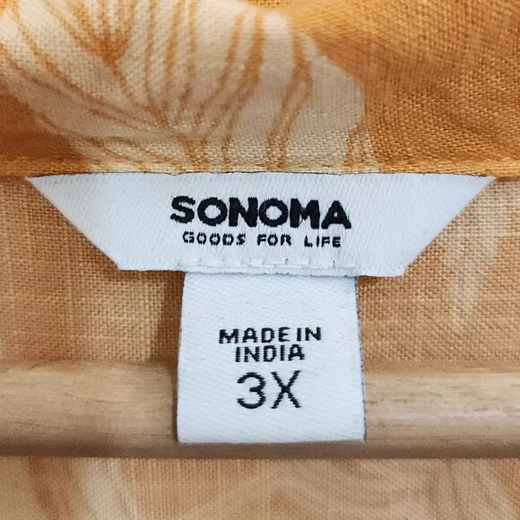 Sonoma Tropical Floral Button Front Blouse Orange Cream Plus Size 3X Rayon - Picture 10 of 12